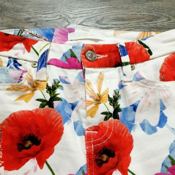 7 for all Mankind Jeans 25 White Floral Slim Skinny Stretch Dress Casual Pants - Picture 6 of 12